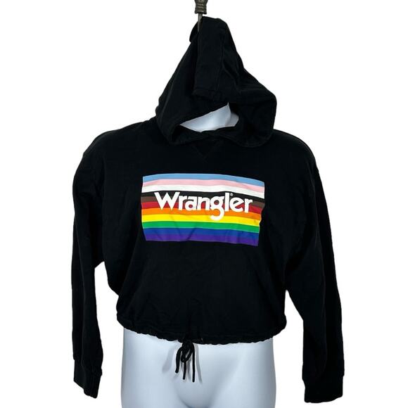 Wrangler Pride Cropped Hoodie Black Rainbow Logo Size Medium LGBTQ+ - Picture 2 of 12